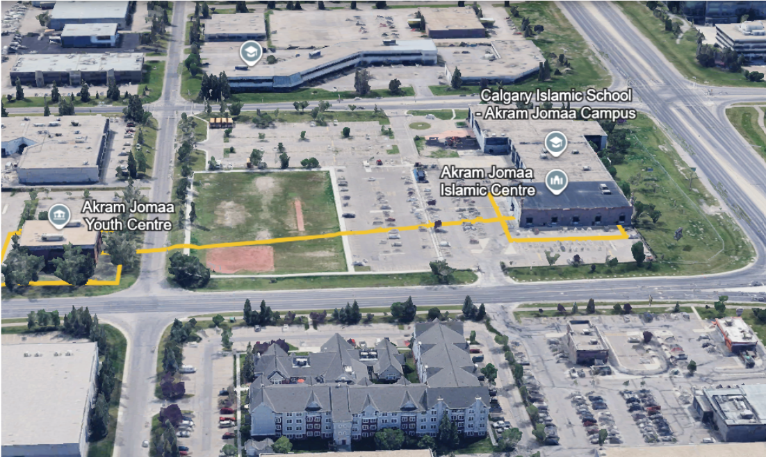 Aerial view of the Akram Jomaa Youth Centre and Islamic Centre in Horizon, northeast Calgary.